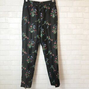 Noviello Bloom Vintage 100% Silk Embroidered Floral Black Suit Pants Size 8